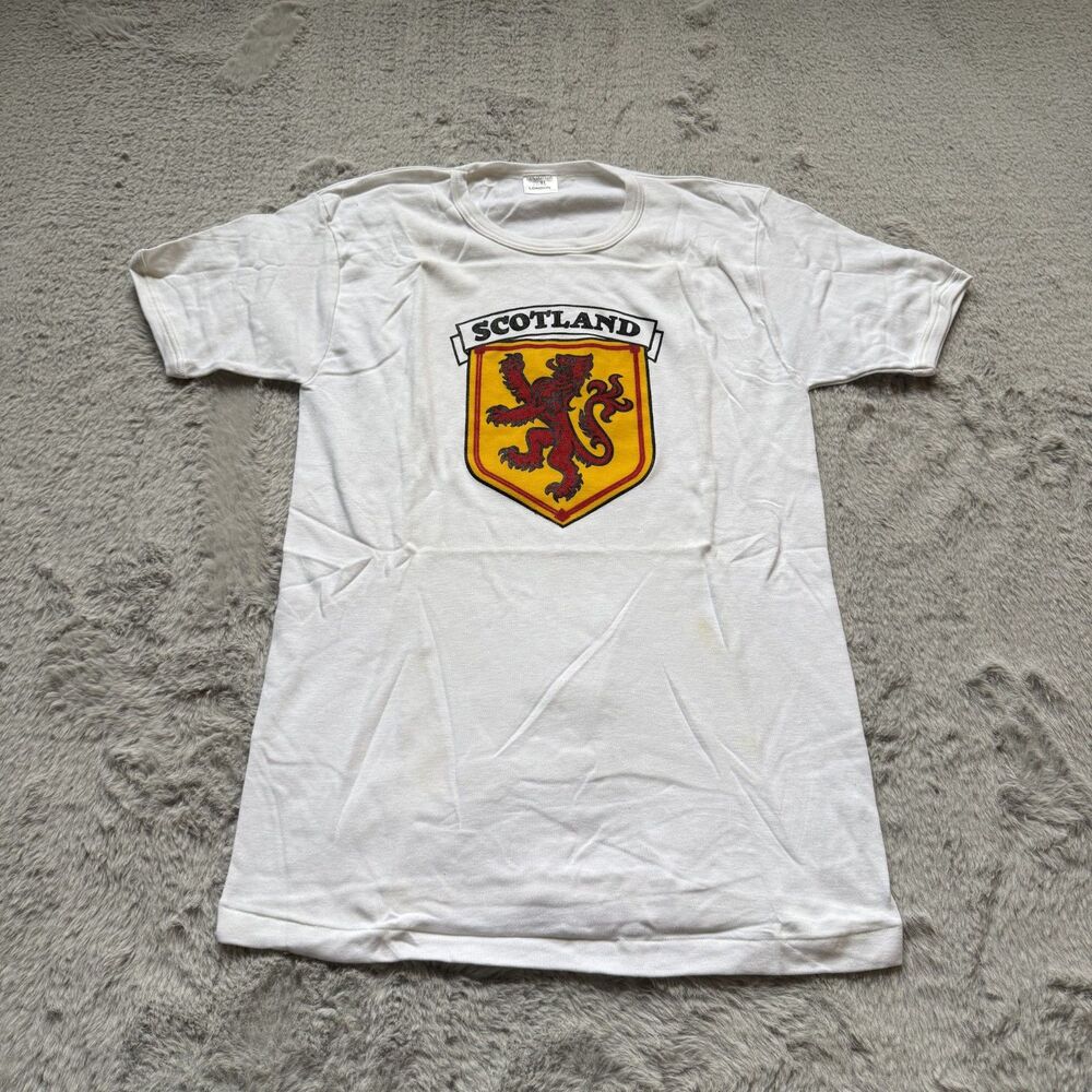 VINTAGE 1980S SCOTLAND RAMPANT LION CREST WHITE T-SHIRT 100% COTTON XL